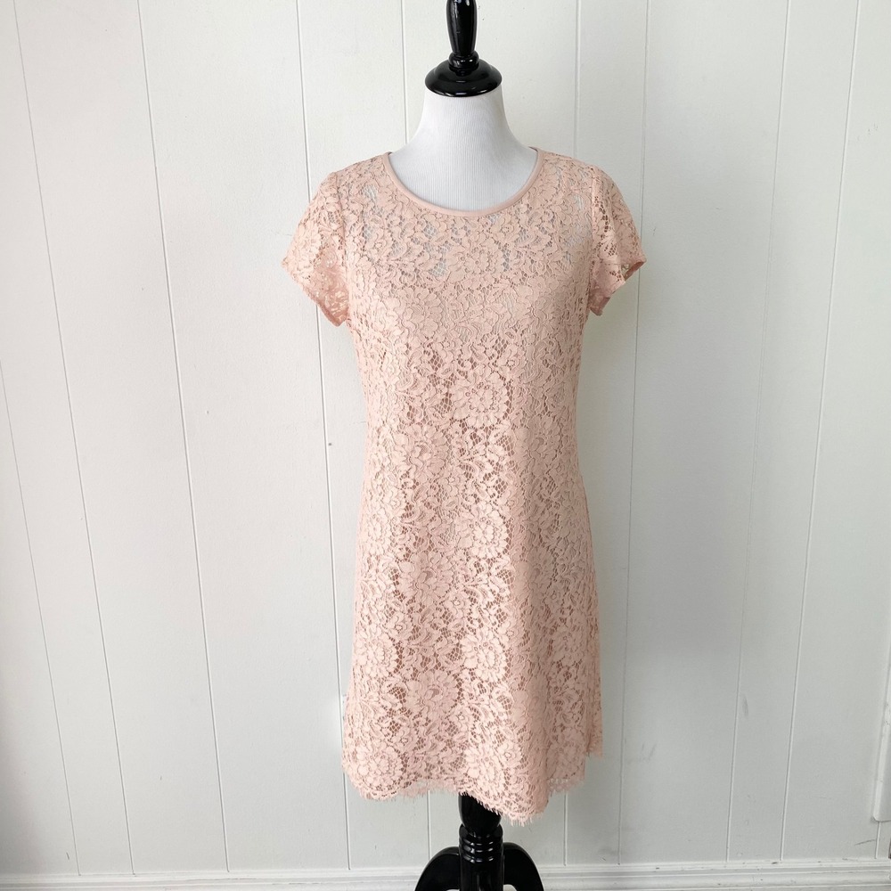 Ann Taylor LOFT Pink Floral Lace Short Sleeve Shift Dress Size 6 NWT
